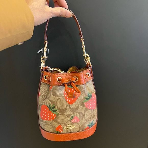 NWT COACH Mini Dempsey Bucket Bag Signature Canvas Wild Strawberry Print CH164 - Picture 5 of 12